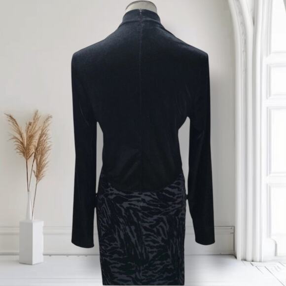 Vintage 90s Black Velvet Burnout Maxi Dress Mock Neck Animal Print Size 12 - Picture 8 of 12